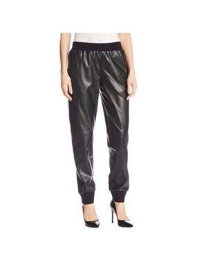 BCBG Max Azria Sugi Black Vegan Leather Jogger Pants, Size XS